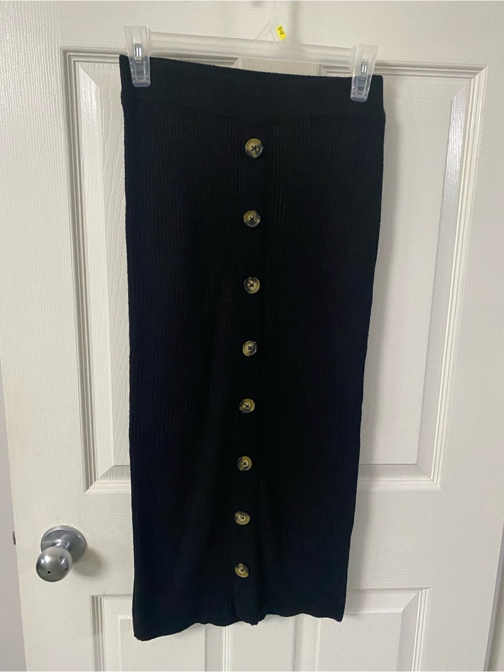 Brave Soul Black Button-Front Ribbed Midi Skirt